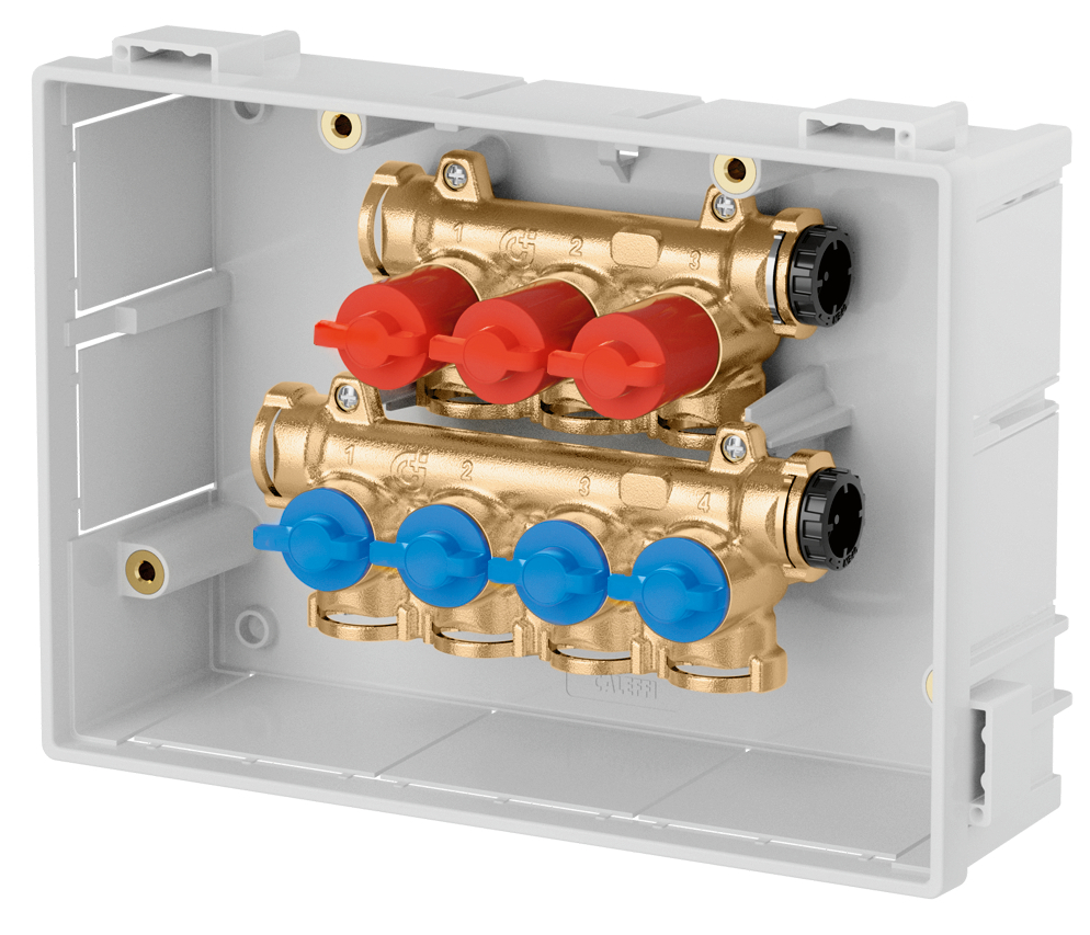 image Collettori di distribuzione idrosanitaria preassemblati in cassetta con intercettazioni singole.